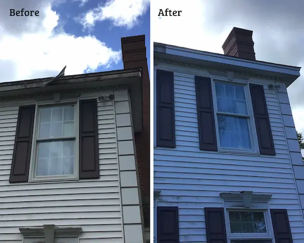 Roof top gutter repair before and after