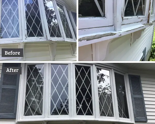 Window repair before and after.